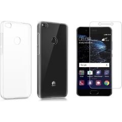 Case 4U Huawei P9 Lite 2017 Silikon Kılıf Şeffaf + Cam Ekran Koruyucu
