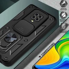 Case 4U Apple iPhone 11 Kılıf Kamera Korumalı Sürgülü Vega Yüzüklü Armor Military Tank Zırh Siyah