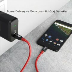 Anker Powerline+ USB-C to USB-C Şarj/Data Kablosu 0.9 Metre - Kırmızı - Taşıma Çantalı  - A8187