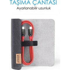 Anker Powerline+ USB-C to USB-C Şarj/Data Kablosu 0.9 Metre - Kırmızı - Taşıma Çantalı  - A8187