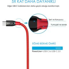 Anker Powerline+ USB-C to USB-C Şarj/Data Kablosu 0.9 Metre - Kırmızı - Taşıma Çantalı  - A8187