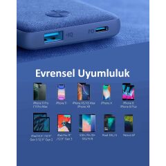 Anker PowerCore III Sense 10000 mAh Taşınabilir Şarj Cihazı - USB-C 18W PD Powerbank - Mavi