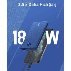 Anker PowerCore III Sense 10000 mAh Taşınabilir Şarj Cihazı - USB-C 18W PD Powerbank - Mavi