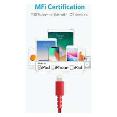 Anker PowerLine Select+ Apple Lightning 0.9m Naylon USB Kablo - Kırmızı - MFI Lisanslı
