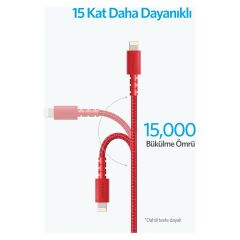 Anker PowerLine Select+ Apple Lightning 0.9m Naylon USB Kablo - Kırmızı - MFI Lisanslı