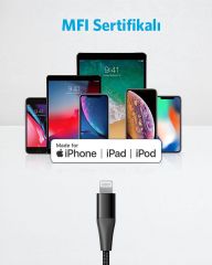 Anker PowerLine+ II USB-C To iPhone Lightning 1.8m Şarj Kablosu Siyah A8653