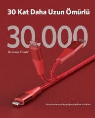 Anker PowerLine+ II USB-C To iPhone Lightning 1.8m Şarj Kablosu Kırmızı A8653