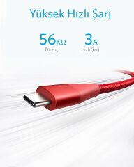 Anker PowerLine+ II  Type-C 1.8m Şarj Kablosu Kırmızı A8463