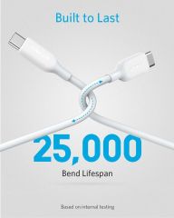 Anker PowerLine III USB-C To USB-C 1.8m Şarj/Data Kablosuz - Beyaz - 60W Güç Destekli - A8853
