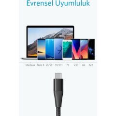 Anker PowerLine+ II USB 3.0 Type-C 1.8m Şarj/Data Kablosu Siyah