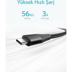 Anker PowerLine+ II USB 3.0 Type-C 1.8m Şarj/Data Kablosu Siyah
