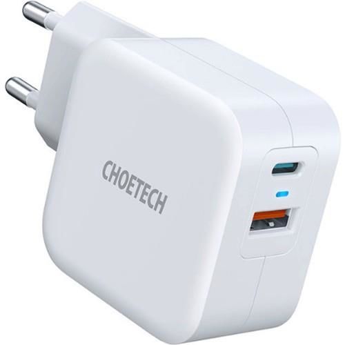 Choetech PD 20W USB-C + USB 18W Hızlı Güç Adaptörü - Apple iPhone Hızlı Şarj Uyumlu - PD5002 - Beyaz