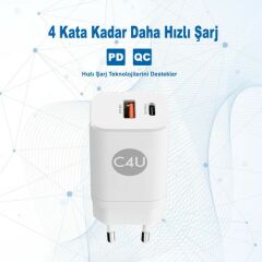 Case 4U 2 Portlu Type-C + USB-A Çıkışlı 30W Şarj Cihazı - BAT30