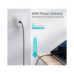 Choetech 60W USB-C to USB-C Hızlı Şarj Destekli Data Kablosu - 2 Metre - XCC-1004 - Siyah