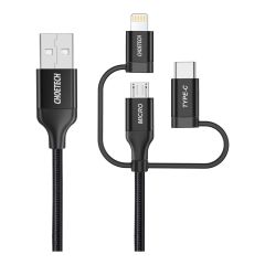 Choetech 3in1 Lightning + USB-C + Micro USB Hızlı Şarj ve Data Kablosu - Apple MFI Lisanslı - IP0030 - Siyah
