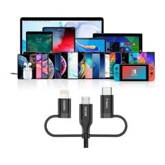Choetech 3in1 Lightning + USB-C + Micro USB Hızlı Şarj ve Data Kablosu - Apple MFI Lisanslı - IP0030 - Siyah