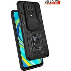 Case 4U Xiaomi Redmi Note 10 Pro Kılıf Kamera Korumalı Sürgülü Vega Yüzüklü Armor Military Tank Zırh Siyah