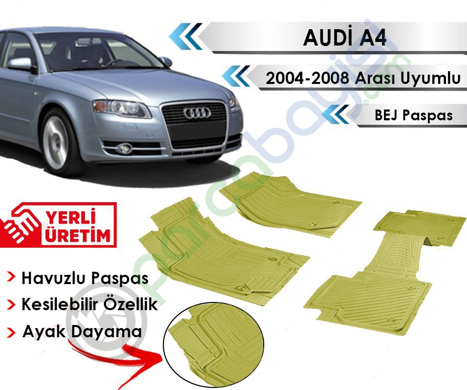 Audi A4 2004-2008 Arası Uyumlu Havuzlu Kesilebilir Bej Paspas