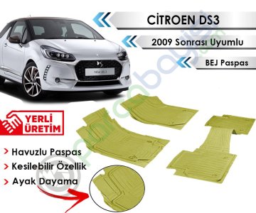 Citroen C3 Ds3 2009 Sonrası Uyumlu Havuzlu Kesilebilir Bej Paspas