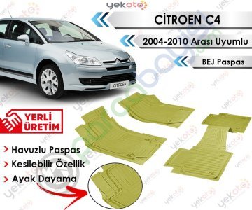 Citroen C4 2004-2010 Arası Uyumlu Havuzlu Kesilebilir Bej Paspas