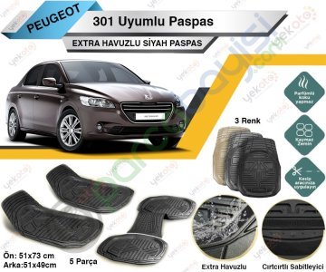 Peugeot 301 Uyumlu Extra Havuzlu Kesilebilir Siyah Paspas