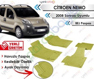 Citroen Nemo 2008 Sonrası Uyumlu Havuzlu Kesilebilir Bej Paspas