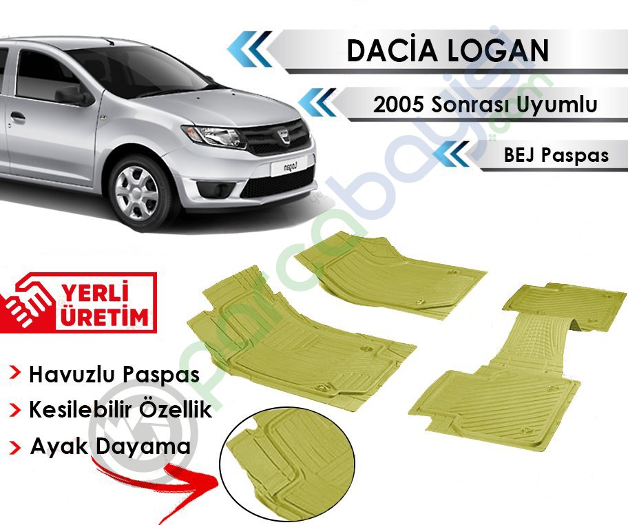 Dacia Logan 2005 Sonrası Uyumlu Havuzlu Kesilebilir Bej Paspas