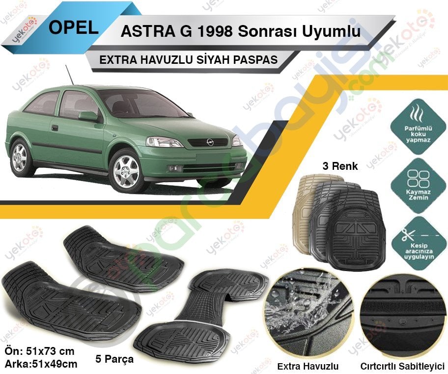 Opel Astra G 1998 Sonrası Uyumlu Extra Havuzlu Kesilebilir Siyah Paspas