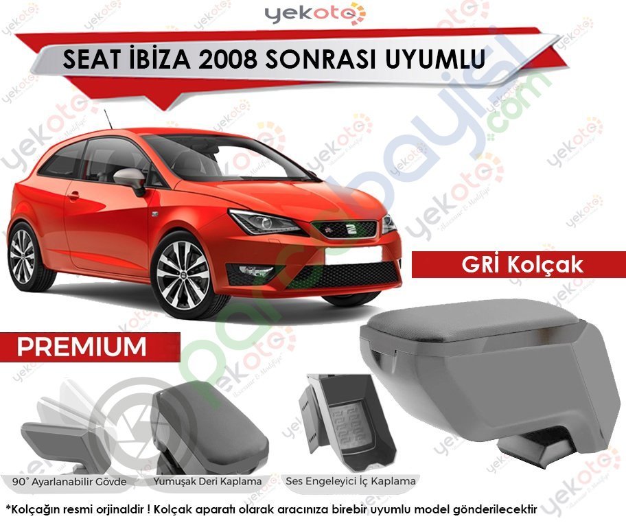 Seat İbiza 2008 Sonrası Uyumlu Gri Kolçak Kol Dayama Ultra Kaliteli