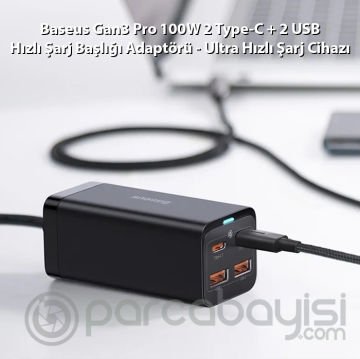 Baseus Gan3 Pro 100W 2 Type-C + 2 USB Hızlı Şarj Başlığı Adaptörü - Ultra Hızlı Şarj Cihazı