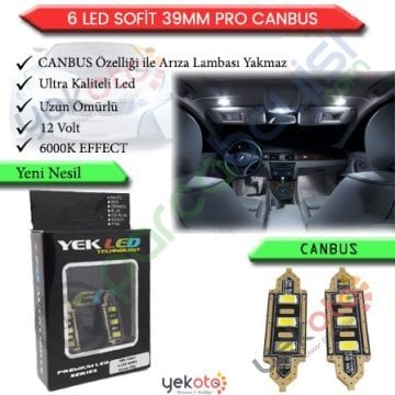 Yekled 39Mm Ampul 6 Led Beyaz Işık İç Tavan Plaka Aydınlatma Sofit Ampul Arıza Işığı Yakmaz Pro Canbus 2 Adet