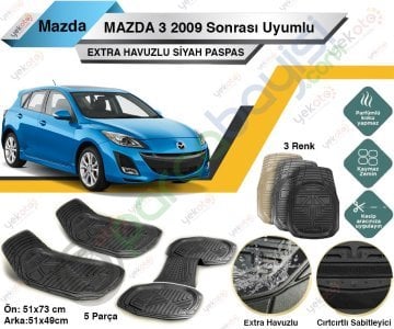 Mazda 3 2009 Sonrası Uyumlu Extra Havuzlu Kesilebilir Siyah Paspas