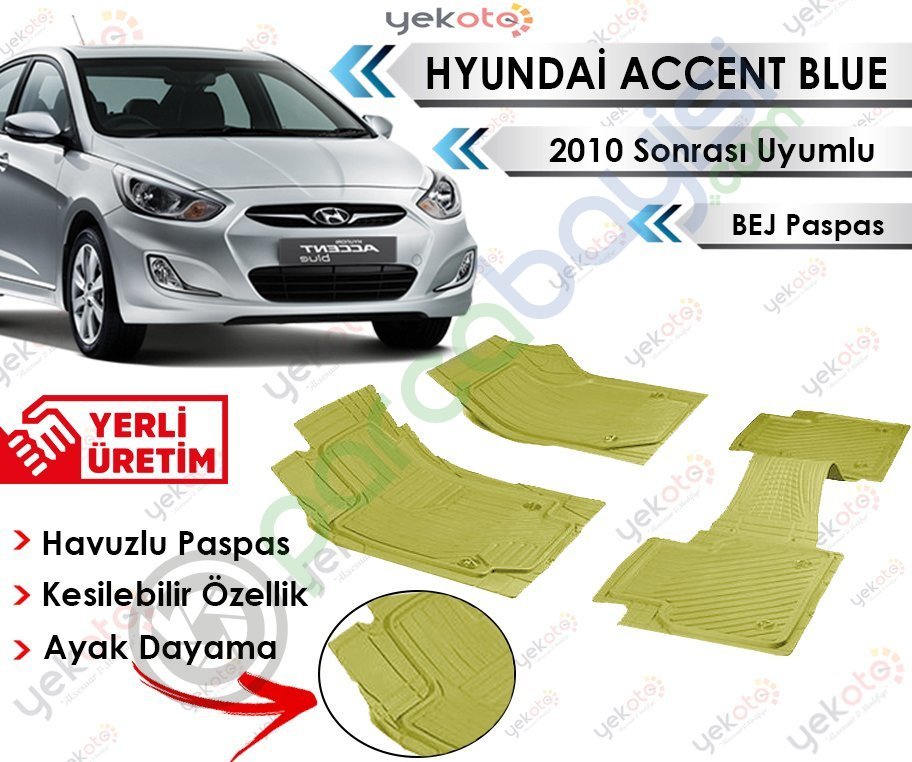 Hyundai Accent Blue 2010 Sonrası Uyumlu Havuzlu Kesilebilir Bej Paspas