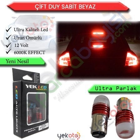 Yekled 1157 Çift Duy Ampul Led Beyaz Işık Stop Fren Lamba Mercekli Model 2 Adet