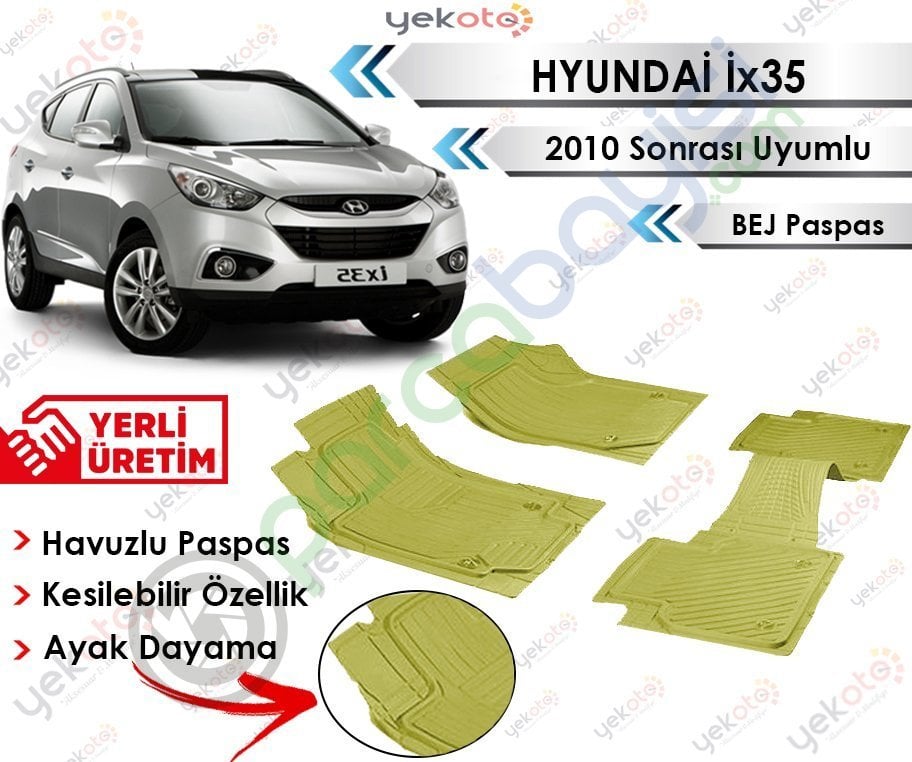 Hyundai İx35 2010 Sonrası Uyumlu Havuzlu Kesilebilir Bej Paspas