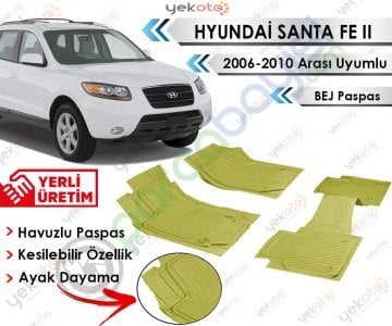 Hyundai Santa Fe 2006-2010 Arası Uyumlu Havuzlu Kesilebilir Bej Paspas