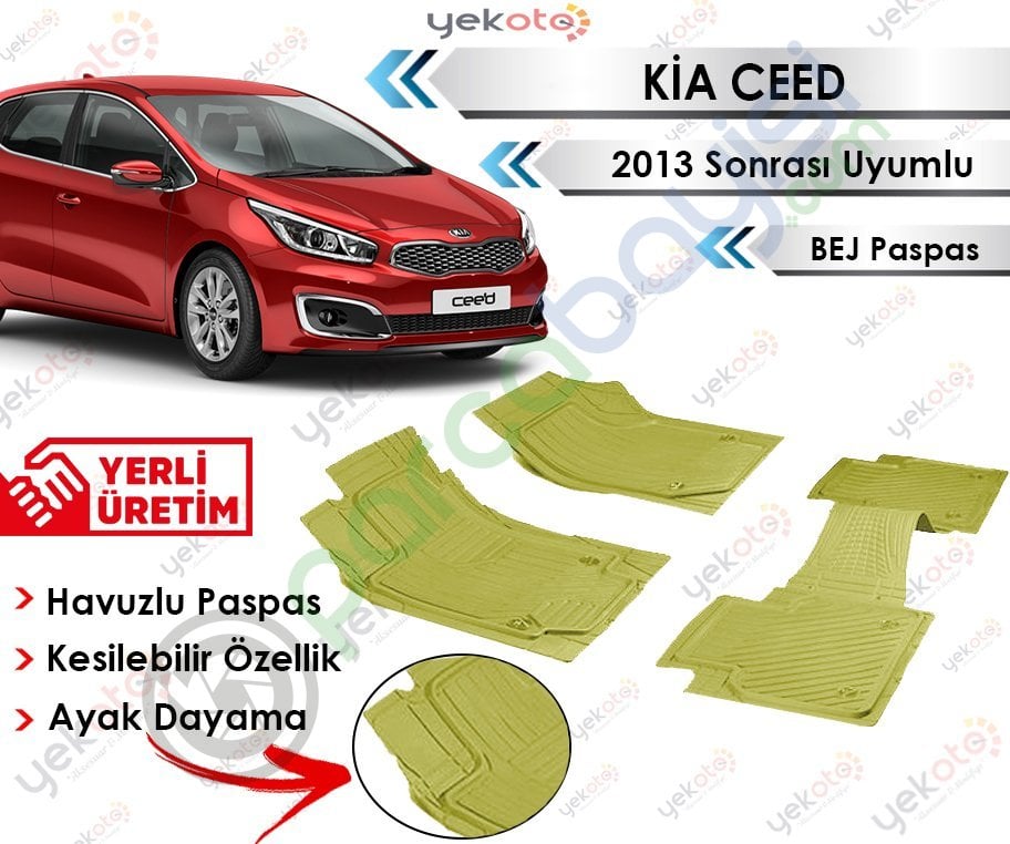 Kia Ceed 2013 Sonrası Uyumlu Havuzlu Kesilebilir Bej Paspas