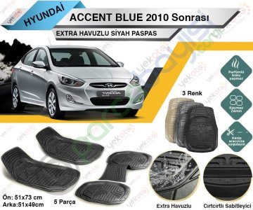 Hyundai Accent Blue 2010 Sonrası Uyumlu Extra Havuzlu Kesilebilir Siyah Paspas