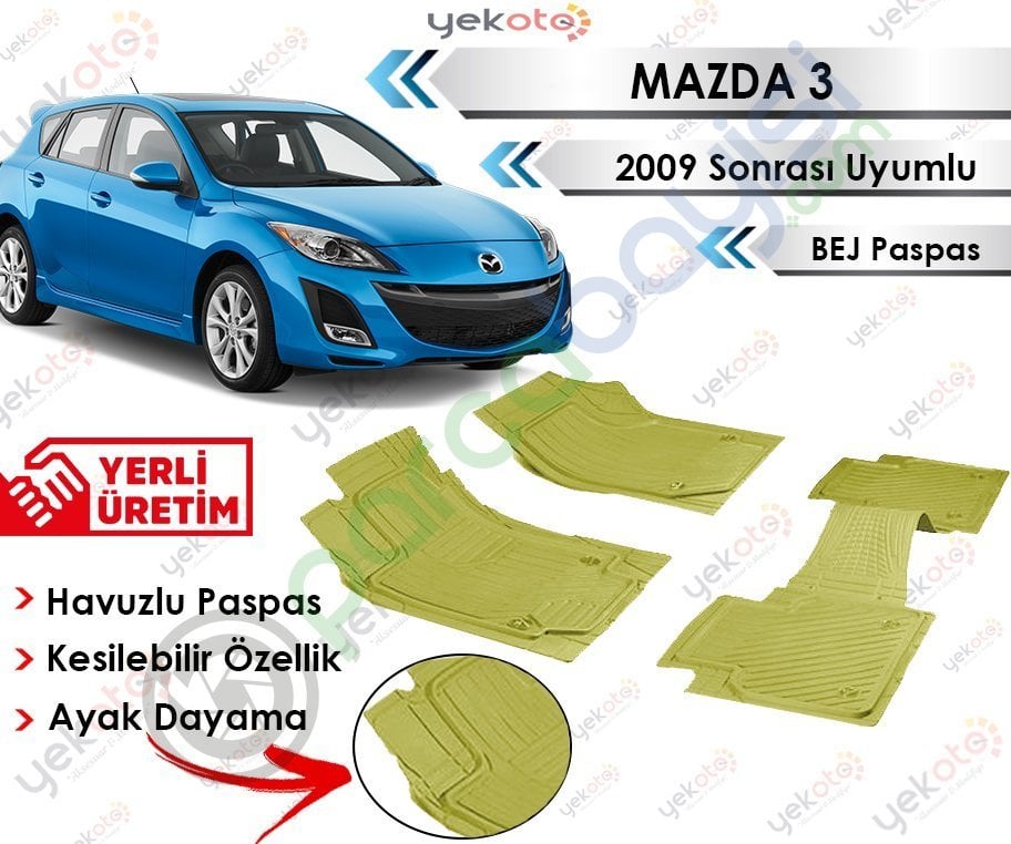 Mazda 3 2009 Sonrası Uyumlu Havuzlu Kesilebilir Bej Paspas