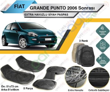 Fiat Grande Punto 2006 Sonrası Uyumlu Extra Havuzlu Kesilebilir Siyah Paspas
