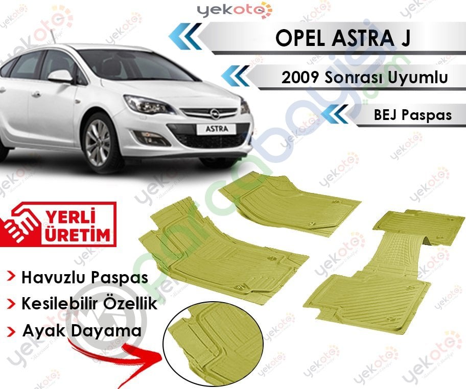 Opel Astra J 2009 Sonrası Uyumlu Havuzlu Kesilebilir Bej Paspas