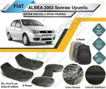 Fiat Albea 2003 Sonrası Uyumlu Extra Havuzlu Kesilebilir Siyah Paspas