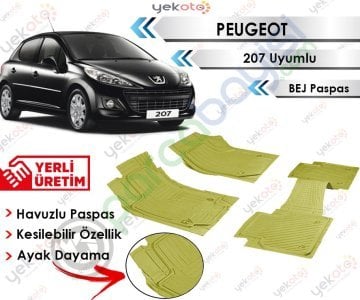 Peugeot 207 Uyumlu Havuzlu Kesilebilir Bej Paspas