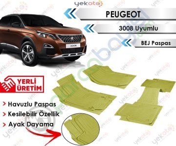 Peugeot 3008 Uyumlu Havuzlu Kesilebilir Bej Paspas