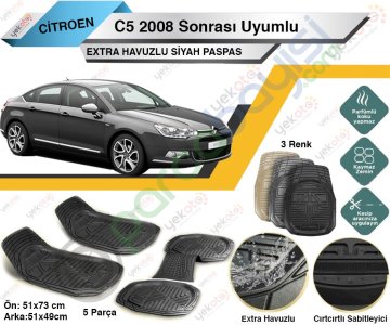 Citroen C5 2008 Sonrası Uyumlu Extra Havuzlu Kesilebilir Siyah Paspas