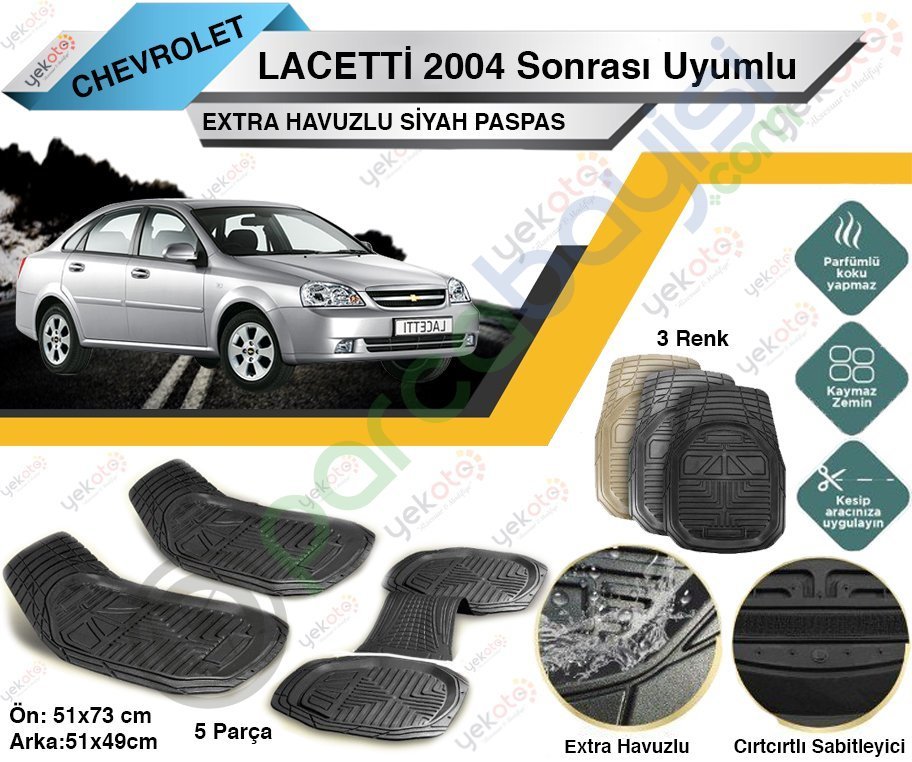 Chevrolet Lacetti 2004 Sonrası Uyumlu Extra Havuzlu Kesilebilir Siyah Paspas