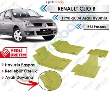 Renault Clio B 1998-2004 Arası Uyumlu Havuzlu Kesilebilir Bej Paspas