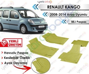 Renault Kango 2008-2014 Arası Uyumlu Havuzlu Kesilebilir Bej Paspas