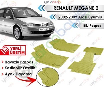 Renault Megane Iı 2002-2009 Arası Uyumlu Havuzlu Kesilebilir Bej Paspas