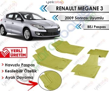 Renault Megane Iıı 2009 Sonrası Uyumlu Havuzlu Kesilebilir Bej Paspas